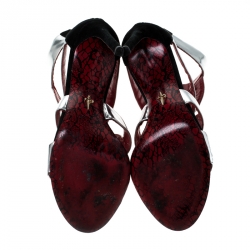 Pre Owned Cesare Paciotti Metallic Silver Leather Wave Cut Out Sandals Size 37