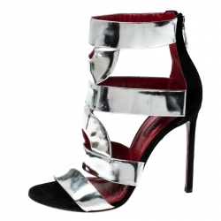 Pre Owned Cesare Paciotti Metallic Silver Leather Wave Cut Out Sandals Size 37