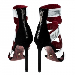 Pre Owned Cesare Paciotti Metallic Silver Leather Wave Cut Out Sandals Size 37