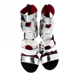 Pre Owned Cesare Paciotti Metallic Silver Leather Wave Cut Out Sandals Size 37