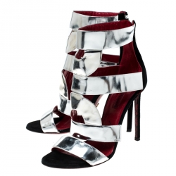 Pre Owned Cesare Paciotti Metallic Silver Leather Wave Cut Out Sandals Size 37