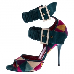 Pre Owned Cesare Paciotti Multicolor Suede Open Toe Double Ankle Strap Sandals Size 40