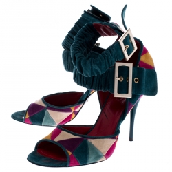 Pre Owned Cesare Paciotti Multicolor Suede Open Toe Double Ankle Strap Sandals Size 40