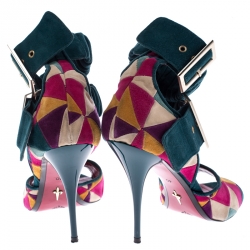 Pre Owned Cesare Paciotti Multicolor Suede Open Toe Double Ankle Strap Sandals Size 40