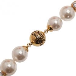 Pre Owned Carolina Herrera CH Round Faux Pearl Crystal Necklace