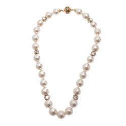 Pre Owned Carolina Herrera CH Round Faux Pearl Crystal Necklace