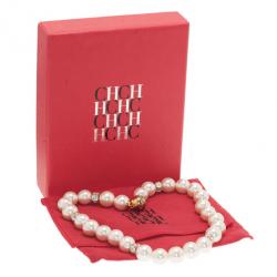 Pre Owned Carolina Herrera CH Round Faux Pearl Crystal Necklace