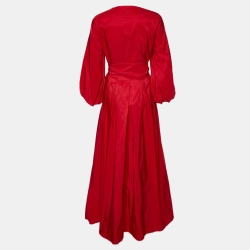 Pre Owned فستان ماكسي سي إتش كارولينا هيريرا خامة صناعة أحمر ملتف بحزام مقاس صغير - سمول