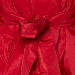 Pre Owned فستان ماكسي سي إتش كارولينا هيريرا خامة صناعة أحمر ملتف بحزام مقاس صغير - سمول