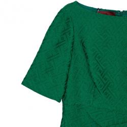 Pre Owned CH Carolina Herrera Green Jacquard Dress L