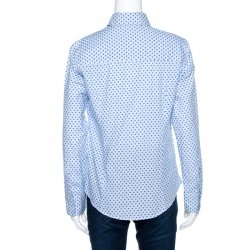 Pre Owned CH Carolina Herrera Blue Striped Four Dot Print Cotton Shirt M
