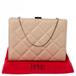 Pre Owned Carolina Herrera Beige Leather Chain Clutch