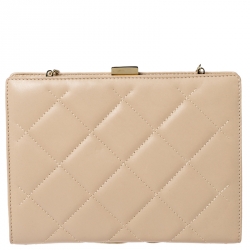 Pre Owned Carolina Herrera Beige Leather Chain Clutch