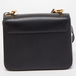 Pre Owned CH Carolina Herrera Black Leather Medium Initials Insignia Shoulder Bag