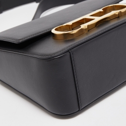 Pre Owned CH Carolina Herrera Black Leather Medium Initials Insignia Shoulder Bag