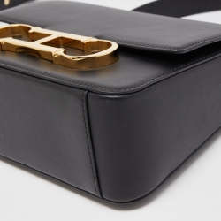 Pre Owned CH Carolina Herrera Black Leather Medium Initials Insignia Shoulder Bag