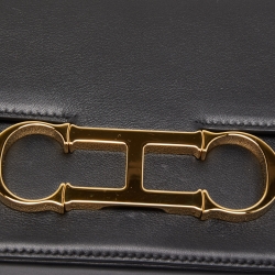 Pre Owned CH Carolina Herrera Black Leather Medium Initials Insignia Shoulder Bag