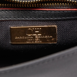 Pre Owned CH Carolina Herrera Black Leather Medium Initials Insignia Shoulder Bag