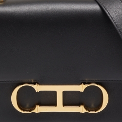 Pre Owned CH Carolina Herrera Black Leather Medium Initials Insignia Shoulder Bag