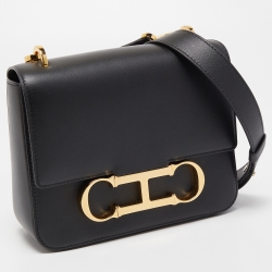 Pre Owned CH Carolina Herrera Black Leather Medium Initials Insignia Shoulder Bag