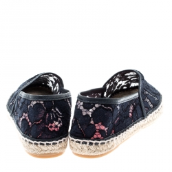 Pre Owned Carolina Herrera Blue Corded Lace And Leather Trim Espadrilles Size 36