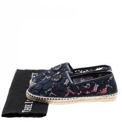 Pre Owned Carolina Herrera Blue Corded Lace And Leather Trim Espadrilles Size 36