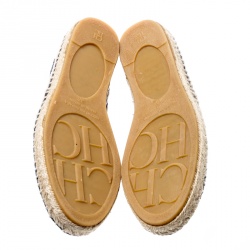 Pre Owned Carolina Herrera Blue Corded Lace And Leather Trim Espadrilles Size 36