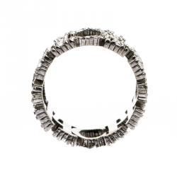 Pre Owned CH Carolina Herrera Crystal Studded Logo Silver Tone Ring Size 54