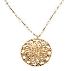 Pre Owned Carolina Herrera CH Round Open Cut Work Gold Tone Pendant Necklace