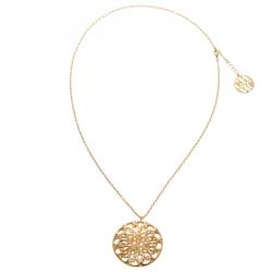Pre Owned Carolina Herrera CH Round Open Cut Work Gold Tone Pendant Necklace