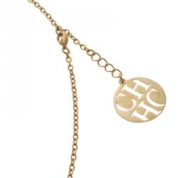 Pre Owned Carolina Herrera CH Round Open Cut Work Gold Tone Pendant Necklace