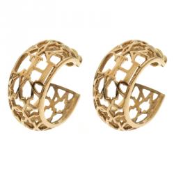 Pre Owned Carolina Herrera CH Open Cut Work Gold Tone Hoop Earrings