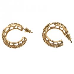 Pre Owned Carolina Herrera CH Open Cut Work Gold Tone Hoop Earrings