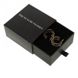 Pre Owned Carolina Herrera CH Open Cut Work Gold Tone Hoop Earrings