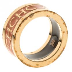 CH Carolina Herrera Logo Orange Enamel Gold Tone Band Ring Size 54.5