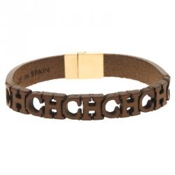 Pre Owned CH Carolina Herrera Logo Laser Cut Leather Bracelet