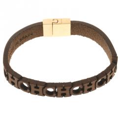 Pre Owned CH Carolina Herrera Logo Laser Cut Leather Bracelet
