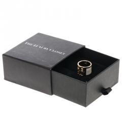 Pre Owned CH Carolina Herrera Logo White & Black Enamel Gold Tone Wide Band Ring Size 54