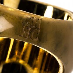 Pre Owned CH Carolina Herrera Brown Cabochon Gold Tone Ring Size 54.5