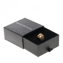 Pre Owned CH Carolina Herrera Brown Cabochon Gold Tone Ring Size 54.5