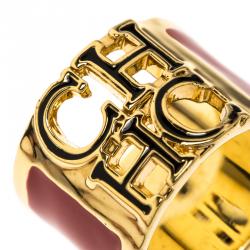 مملوكة مسبقًا خاتم سي أتش كارولينا هيرير أيناميل أحمر وأسود بالشعار ذهبي اللون عريض مقاس 54