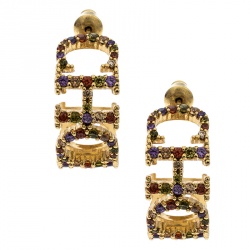 مملوكة مسبقًا CH Carolina Herrera Logo Multicolor Crystal Vermeil Silver Hoop Earrings