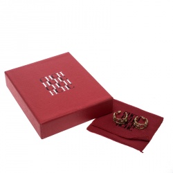 مملوكة مسبقًا CH Carolina Herrera Logo Multicolor Crystal Vermeil Silver Hoop Earrings