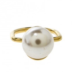 Carolina Herrera Faux Pearl Gold Tone Ring Size 52.5