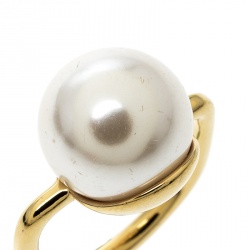 Carolina Herrera Faux Pearl Gold Tone Ring Size 52.5