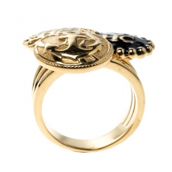 Pre Owned CH Carolina Herrera Enamel Gold Tone Ring Size 54.5