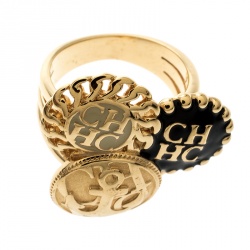 Pre Owned CH Carolina Herrera Enamel Gold Tone Ring Size 54.5