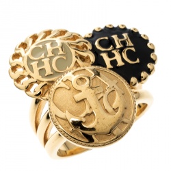 Pre Owned CH Carolina Herrera Enamel Gold Tone Ring Size 54.5