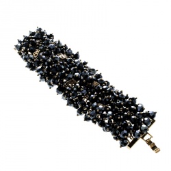 Pre Owned CH Carolina Herrera Metallic Beads Gold Tone Wide Bracelet 17cm