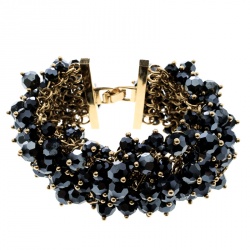 Pre Owned CH Carolina Herrera Metallic Beads Gold Tone Wide Bracelet 17cm